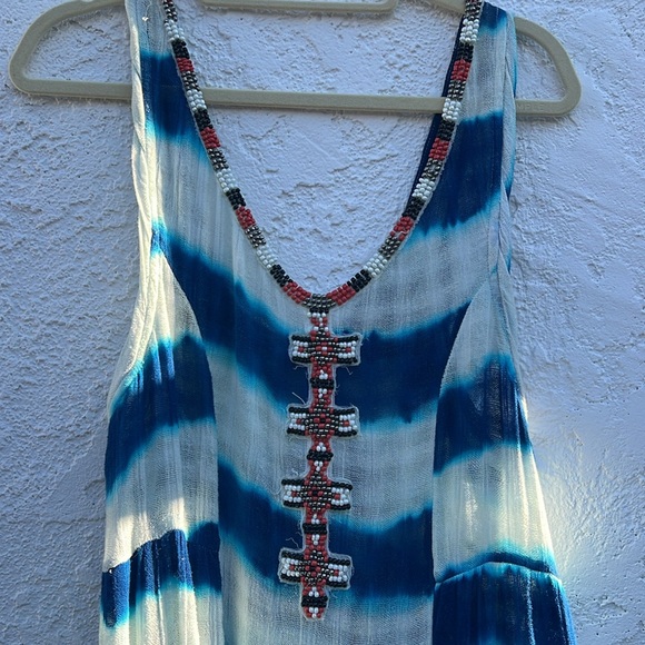 Free People gauze indigo dyed beaded  striped maxi dress XS - Picture 7 of 11